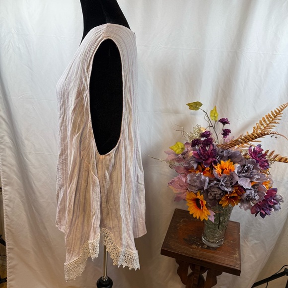 Zac & Rachel 3X Pastel Stripe Sleeveless Tunic Lace Hem Boho Top - Picture 2 of 7